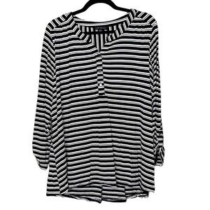 Lane Bryant Womens Plus Size 18 20 Black White Striped Top Roll Tab Sleeve Shirt